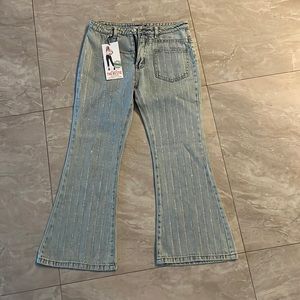 light blue jeans with rhine stones